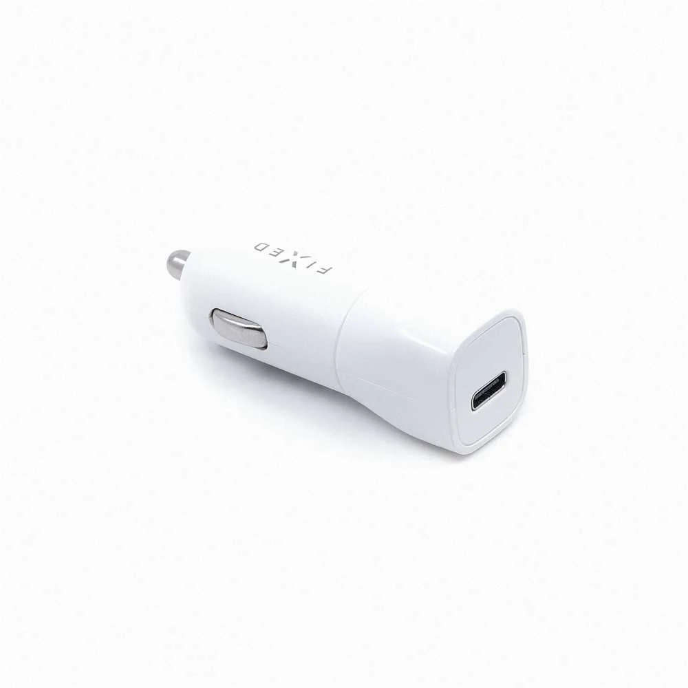 FIXED USB-C automobilinis įkroviklis, 18W, baltos spalvos