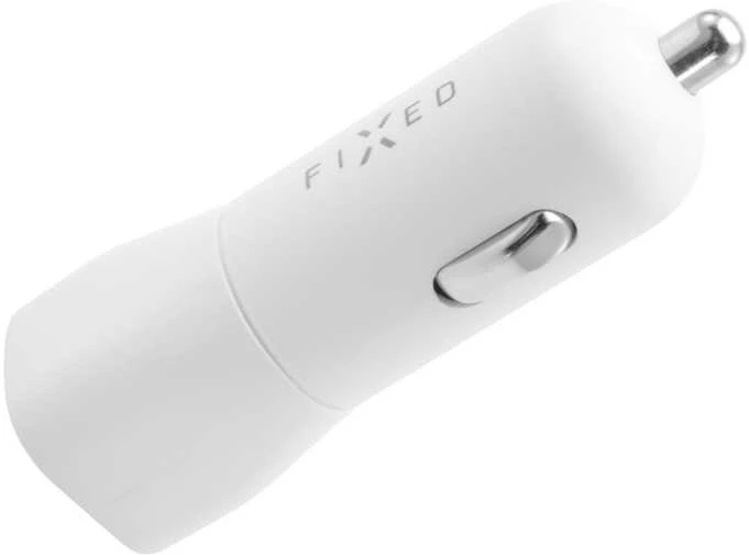 FIXED USB-C automobilinis įkroviklis, 18W, baltos spalvos