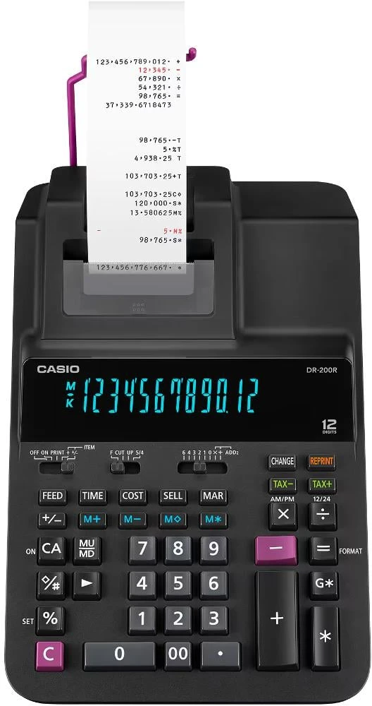 Casio DR-200R skaičiuotuvas su spausdintuvu iš viršaus