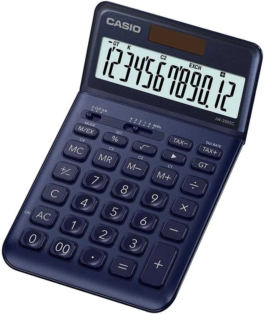 Stalinis skaičiuotuvas CASIO JW-200SC, tamsiai mėlyna sp.