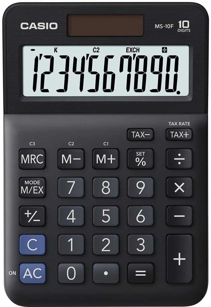Casio Calculator MS 10 F, juoda, plieno, valiutos konvertavimo funkcija, %, PVM