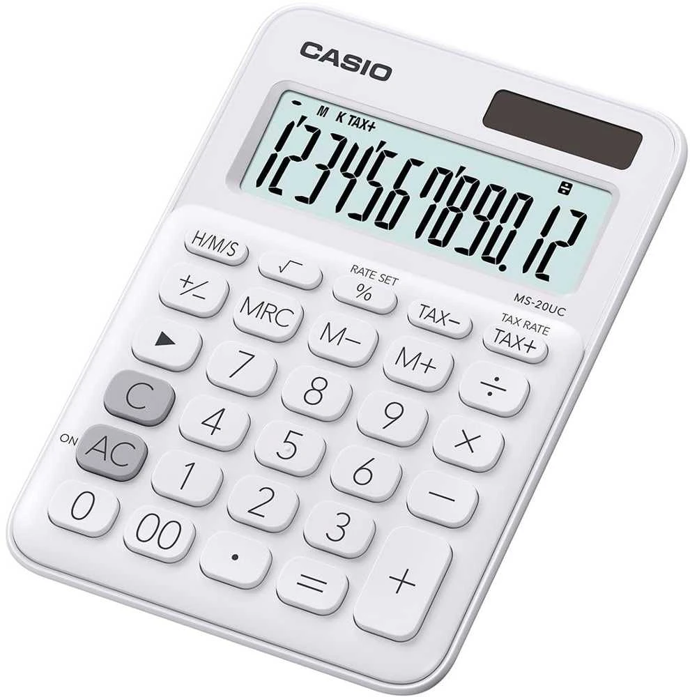 Biuro kalkuliatorius Casio MS-20UC-WE baltas 12 skaičių