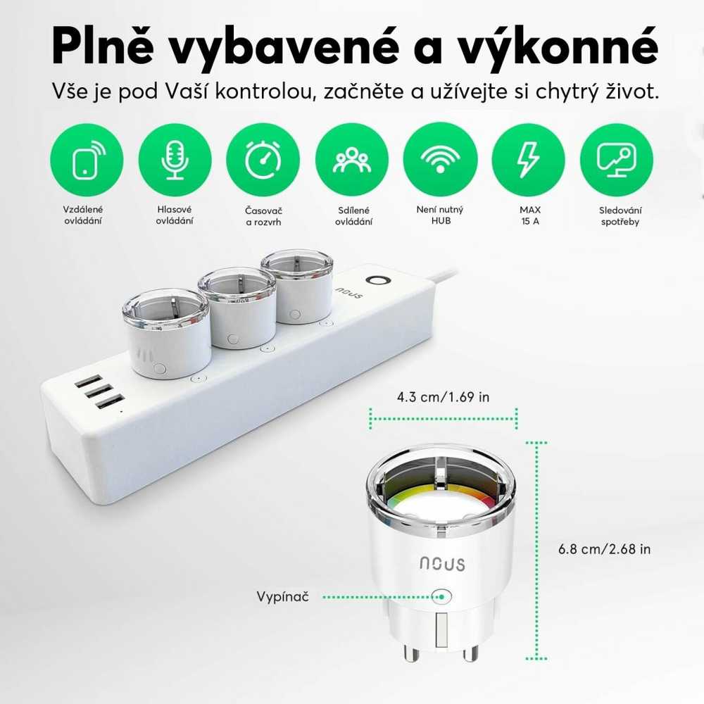 Išmanioji Wi-Fi rozetė (2vnt. kompl.) A1, 3450W 16A, su energijos matavimu, TUYA / Smart Life, NOUS