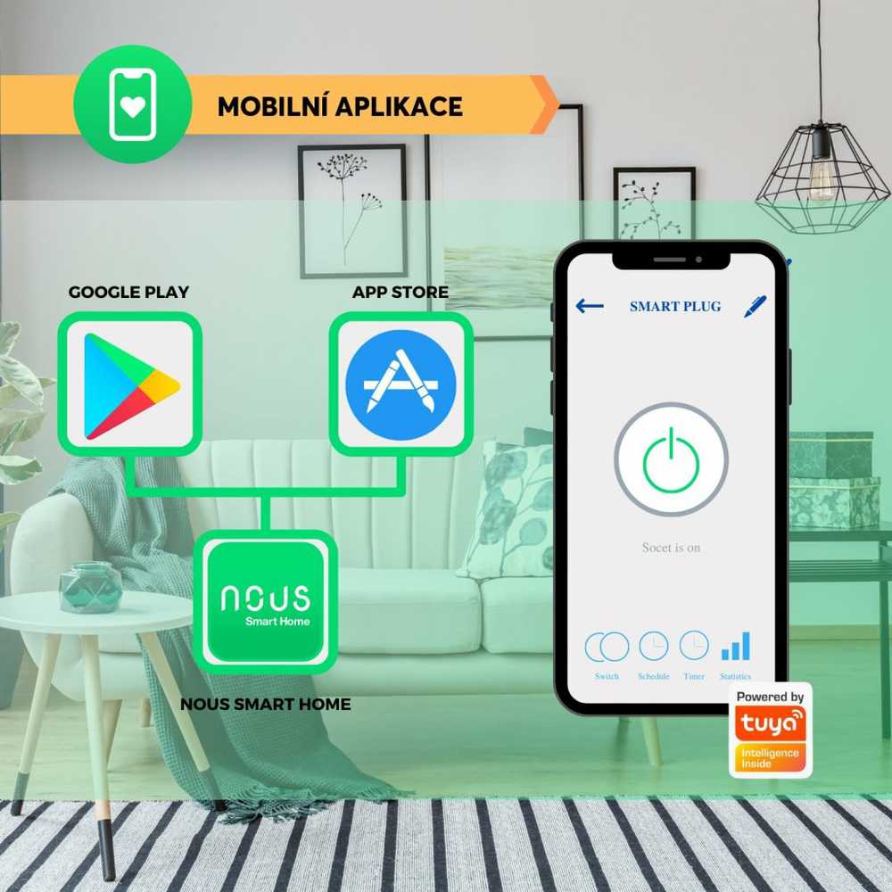 Išmanioji Wi-Fi rozetė (2vnt. kompl.) A1, 3450W 16A, su energijos matavimu, TUYA / Smart Life, NOUS
