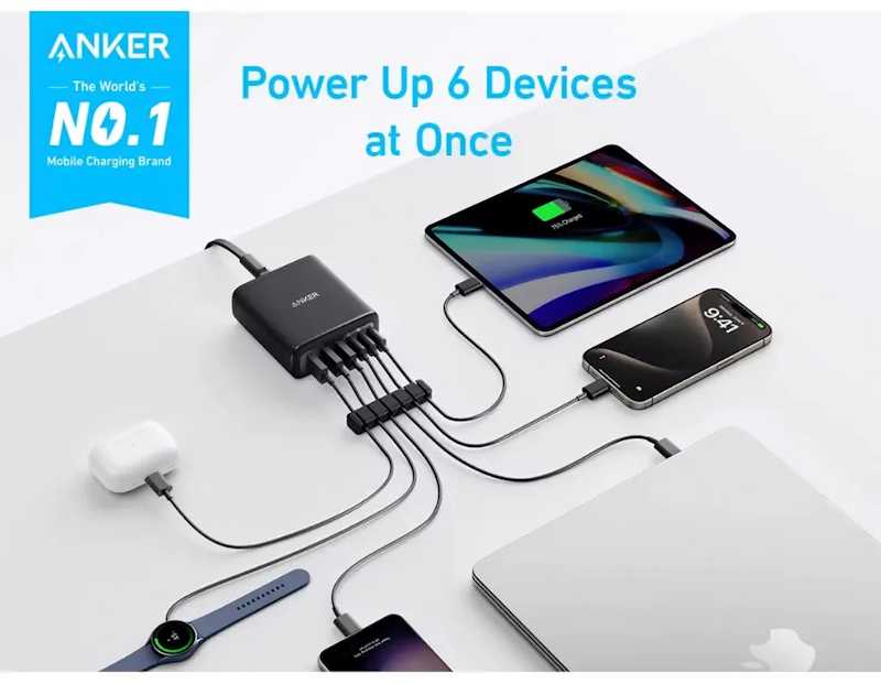 Anker ANKER 6-in-1 Įkrovimo stotelė 112W 3x USB-A 3x USB-C juodas