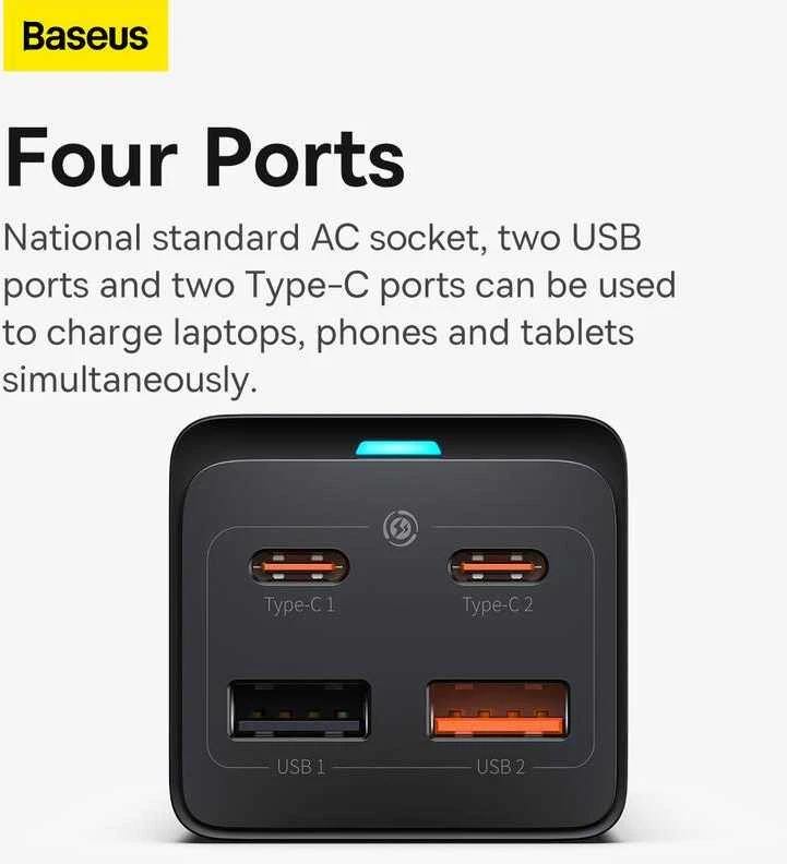 Įkroviklis Baseus GaN3 Pro Desktop Powerstrip AC/2xType-C/2xUSB 65W juodas PSZM000901