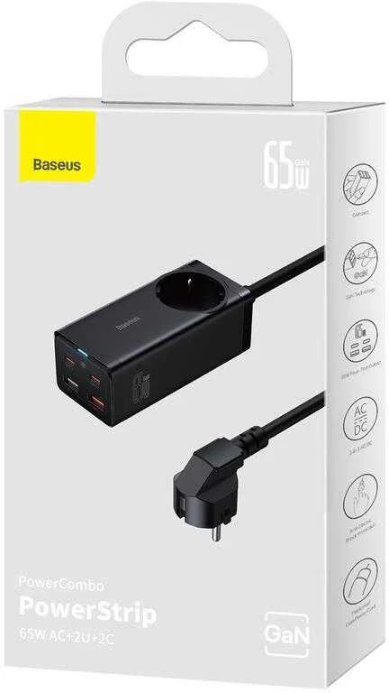 Įkroviklis Baseus GaN3 Pro Desktop Powerstrip AC/2xType-C/2xUSB 65W juodas PSZM000901