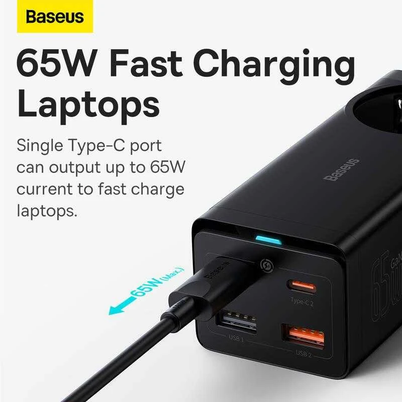 Įkroviklis Baseus GaN3 Pro Desktop Powerstrip AC/2xType-C/2xUSB 65W juodas PSZM000901