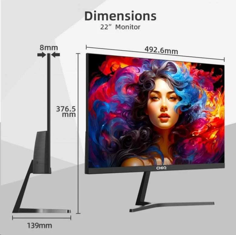CHiQ 22 colių UltraSlim monitorius 22F650 FHD (1920x1080), 100 Hz, HDMI, VGA, Juodas