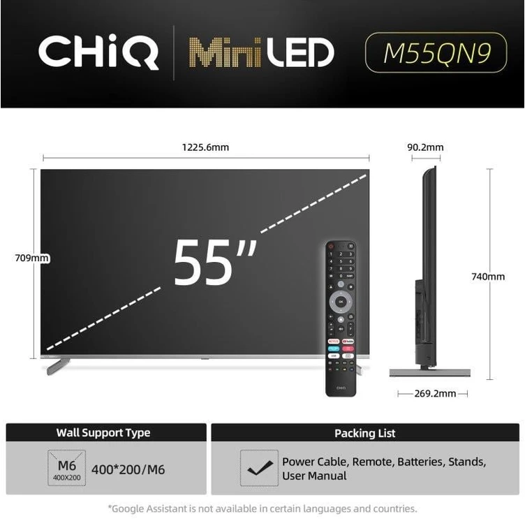 Televizorius CHiQ M55QN9V TV 55", UHD MiniLED Google TV DLG 120 Hz