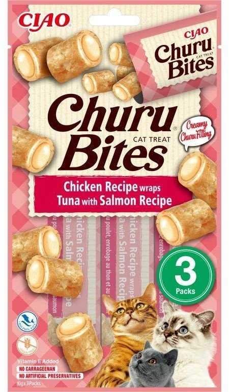 Kačių Skanėstai - INABA Churu Bites Vištiena, Tunas Ir Lašiša 3x10g