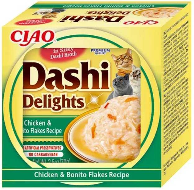 Kačių Skanėstai - Inaba Dashi Delights Vištiena Su Bonito Dribsniais Sultinyje.