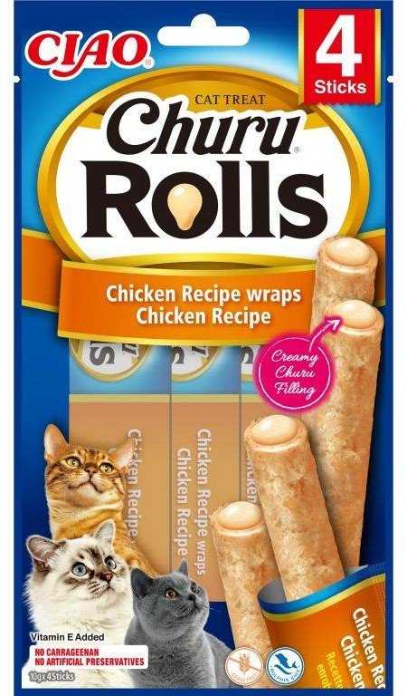 INABA Churu Rolls Vištienos receptiniai įvyniojimai - skanėstai katėms - 4x10 g