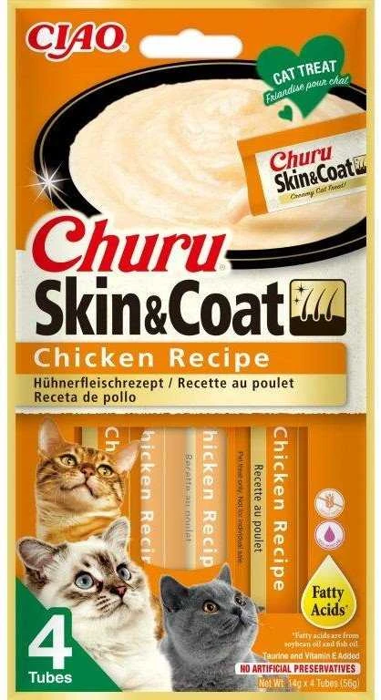 Kačių Skanėstai - INABA Churu Skin&Coat Vištienos Receptas 4x14 g