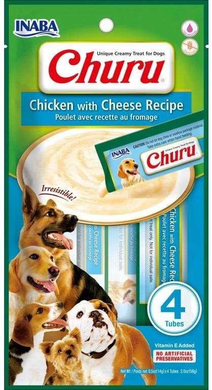 Inaba Foods Churu kreminis skanėstas šunims su vištiena ir sūriu, 4 vnt.