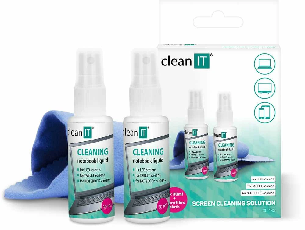 Clean It Nuvalykite IT ekrano valymo tirpalą šluoste, 2x30ml