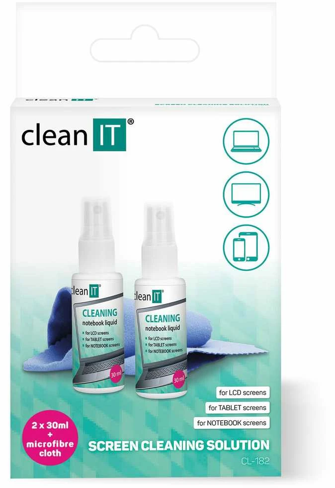 Clean It Nuvalykite IT ekrano valymo tirpalą šluoste, 2x30ml