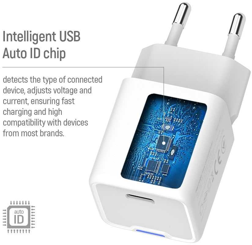 ColorWay 1x USB-C/ mains charger/ GaN/ PD/ PPS/ 35W/ Baltas