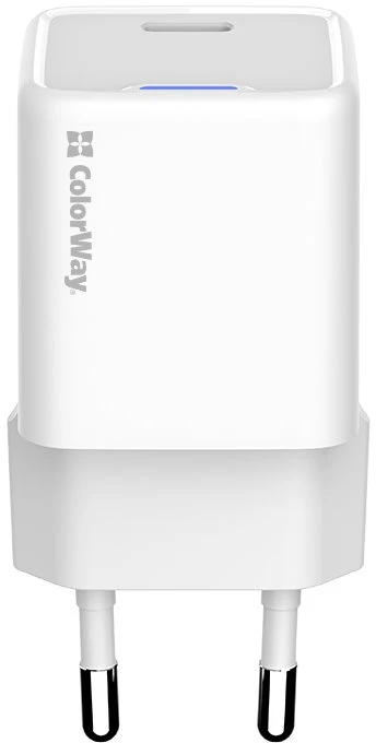ColorWay 1x USB-C/ mains charger/ GaN/ PD/ PPS/ 30W, Baltas