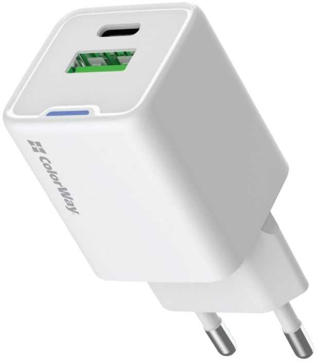ColorWay 1x USB-C/ mains charger/ GaN/ PD/ PPS/ QC/ 35W/ Baltas