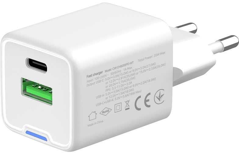 ColorWay 1x USB-C/ mains charger/ GaN/ PD/ PPS/ QC/ 35W/ Baltas