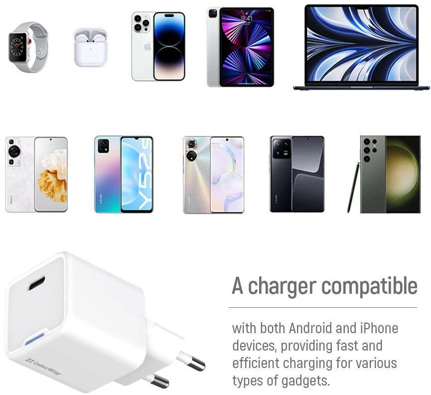 ColorWay 1x USB-C/ mains charger/ GaN/ PD/ PPS/ 30W, Baltas