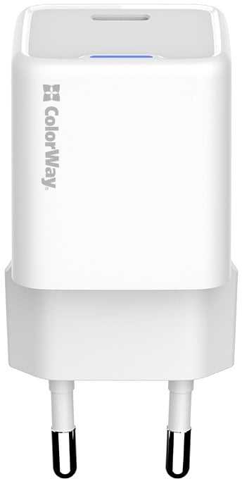 ColorWay 1x USB-C/ mains charger/ GaN/ PD/ PPS/ 30W, Baltas