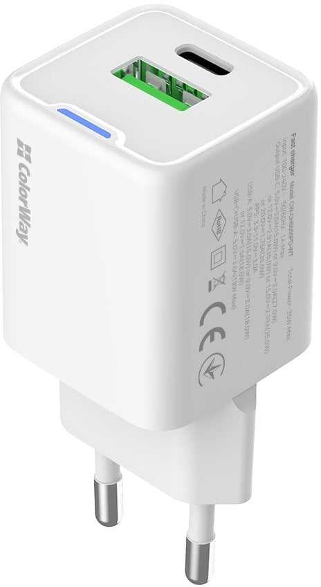 ColorWay 1x USB-C/ mains charger/ GaN/ PD/ PPS/ QC/ 35W/ Baltas
