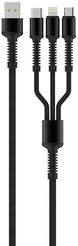 „ColorWay“ 3in1 USB įkroviklis – „Lightning“, „microUSB“ ir USB-C, 4.0A, 1,2 m