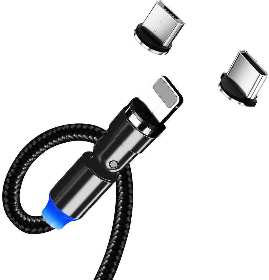 ColorWay Cable 3in1 (Lightning+MicroUSB+Type-C) Magnetinis sukimasis 540° 2.4А, 1m | CW-CBUU037-BK