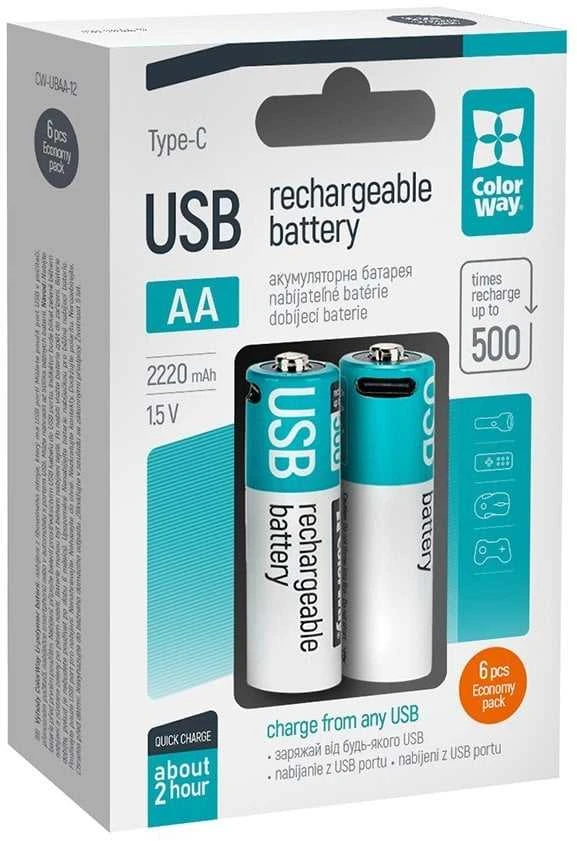 ColorWay AA baterijų pakuotė su USB-C jungtimis