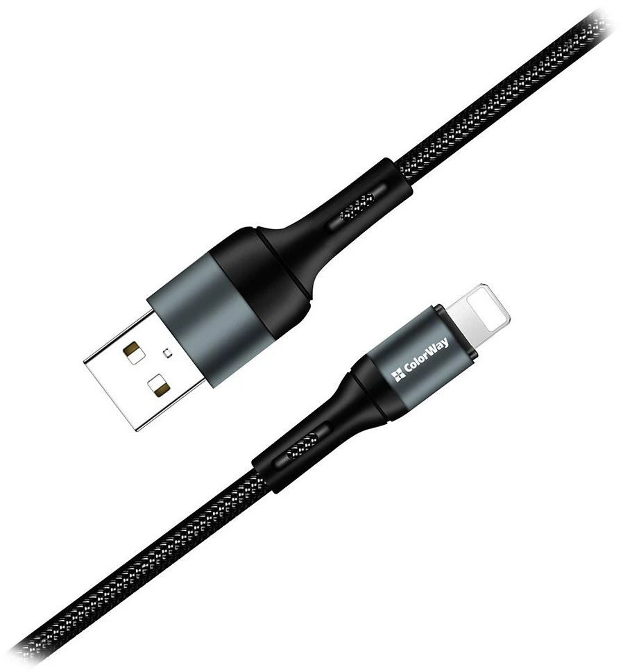 ColorWay USB/Apple Lightning Cable/2.4A/Nylon/1 m/Juodas