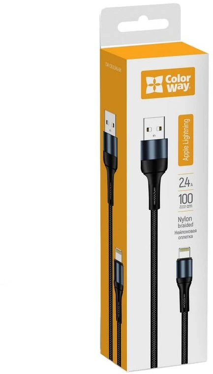 ColorWay USB/Apple Lightning Cable/2.4A/Nylon/1 m/Juodas