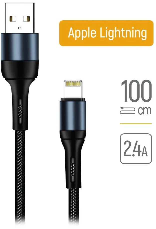 ColorWay USB/Apple Lightning Cable/2.4A/Nylon/1 m/Juodas