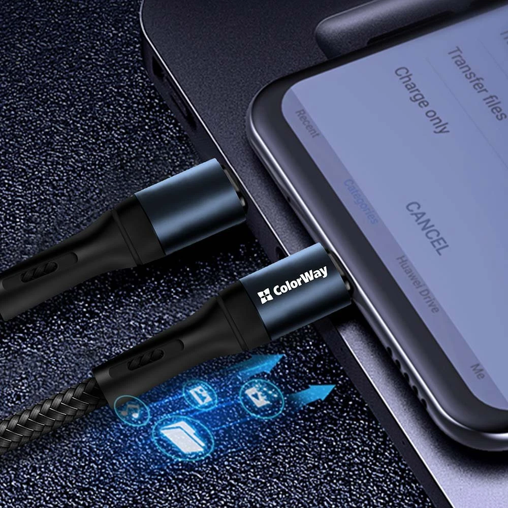 ColorWay USB/Apple Lightning Cable/2.4A/Nylon/1 m/Juodas