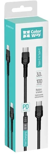ColorWay USB-C Cable / Fast Charging 60W / 1 m / Juodas