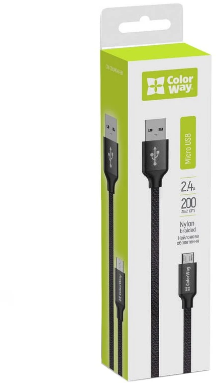 ColorWay USB/Micro USB laidas, 2 m, 2.4 A, juodas