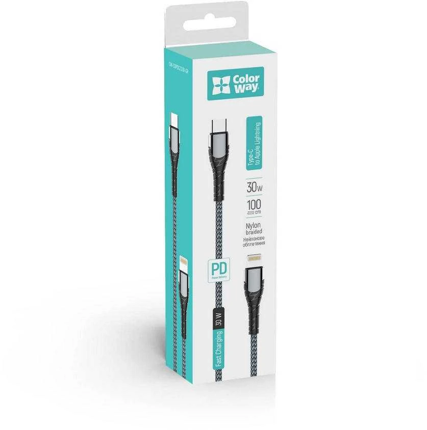 ColorWay Cable Type-C - Apple Lightning (PD Fast Charging) 3.0А (30W), 1m | CW-CBPDCL033-GR
