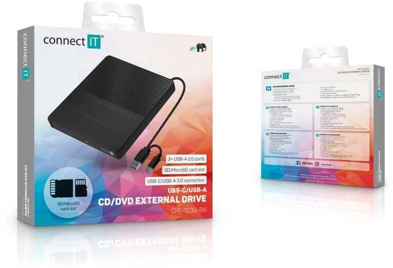 CONNECT IT 3in1 SlimDrive išorinis CD/DVD įrenginys USB-C/A