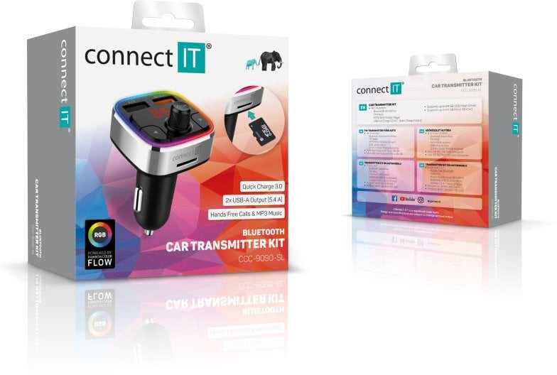 CONNECT IT CarRGB Wireless FM transmitter, 2xUSB+MicroSD, Sidabrinis