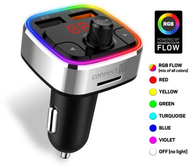 CONNECT IT CarRGB Wireless FM transmitter, 2xUSB+MicroSD, Sidabrinis