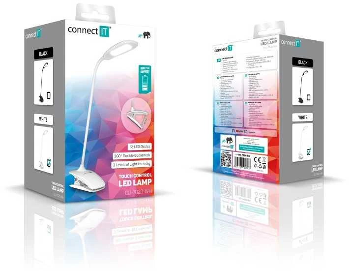 CONNECT IT CLIP LED stalinė lempa su segtuku, Baltas