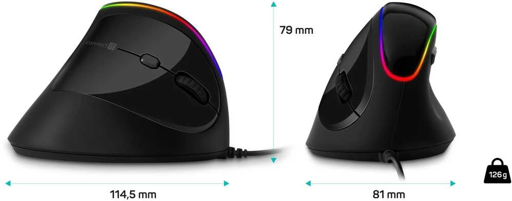 CONNECT IT GAME FOR HEALTH ergonomiška vertikali pelė, su laidu, juoda