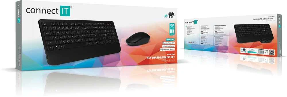 Klaviatūra Connect IT CKM-7800-CS Belaidė su pelė Juoda, maketas čekų, slovakų k.