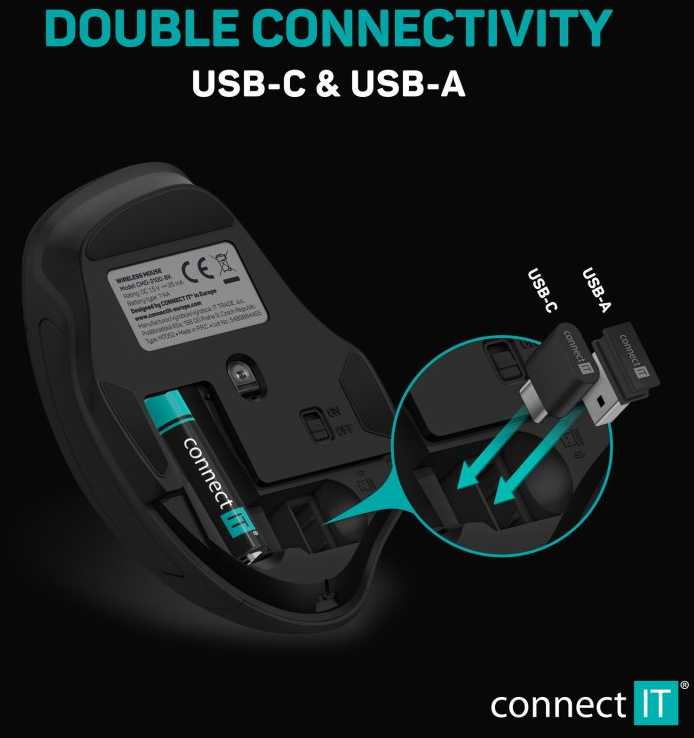 CONNECT IT dviguba belaidė „SmartSwitch“ pelė, USB-A + C, MĖLYNA