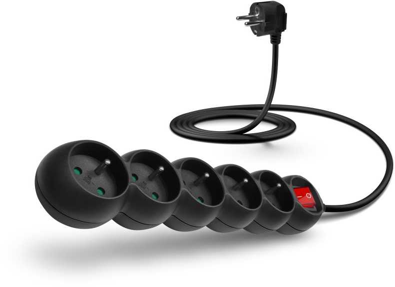 CONNECT IT ilgintuvas 230 V, 5 lizdai, 2 m, su jungikliu (juodas)