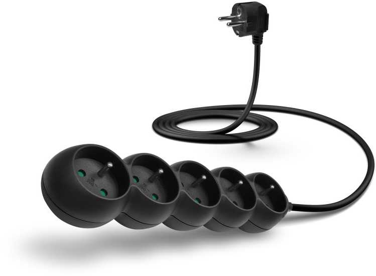CONNECT IT ilgintuvas 230 V, 5 lizdai, 2 m, be jungiklio (juodas)