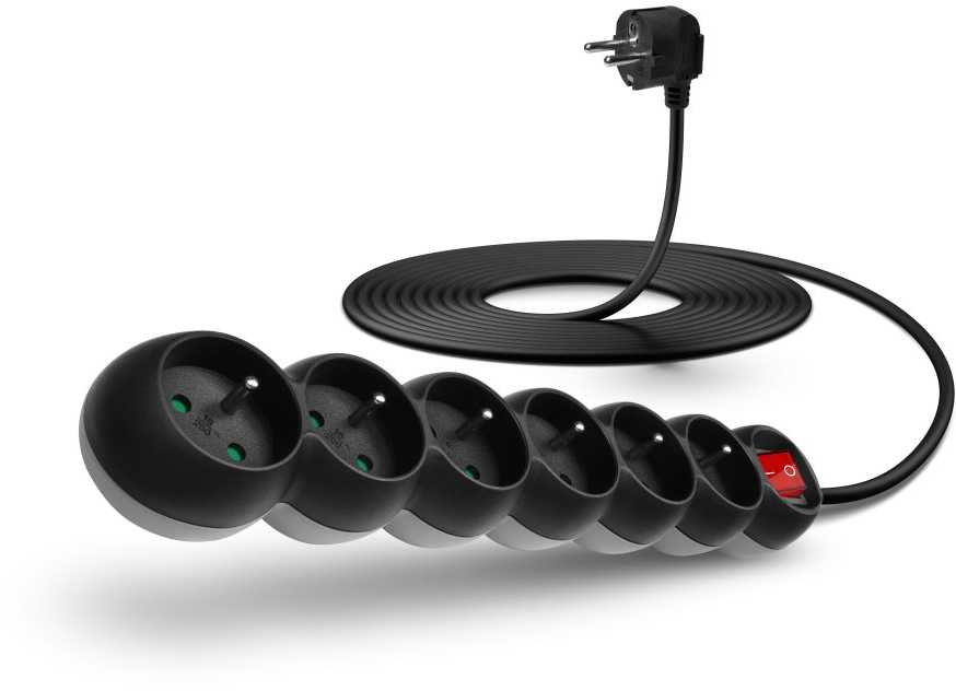 CONNECT IT ilgintuvas 230 V, 6 lizdai, 5 m, su jungikliu (juodas)