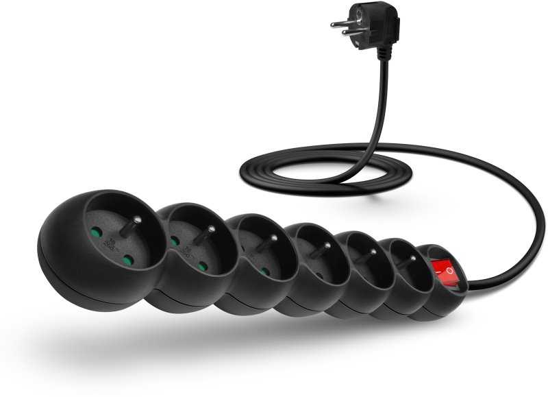 CONNECT IT ilgintuvas 230 V, 6 lizdai, 2 m, su jungikliu (juodas)