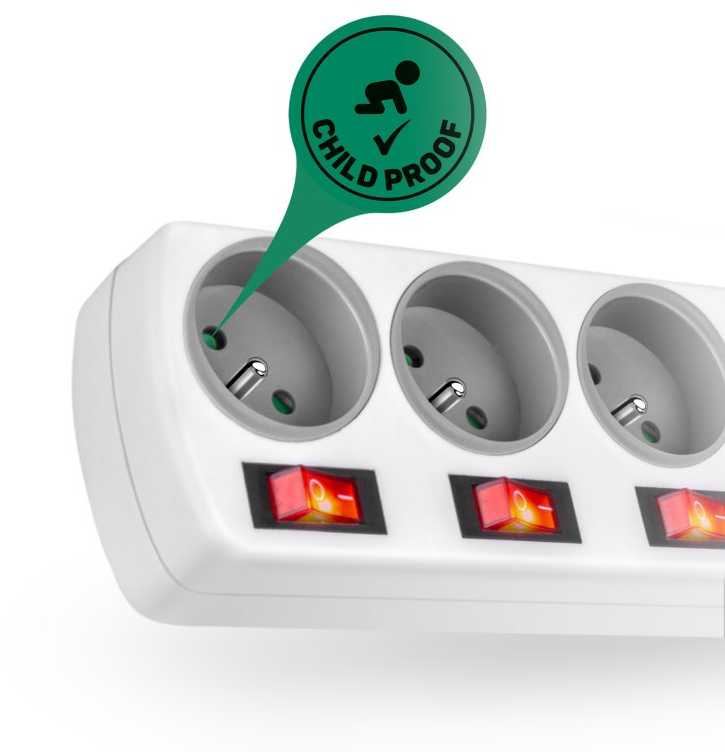 CONNECT IT prailginimo laidas, 5 lizdai, 2 m, su jungikliais (baltas)
